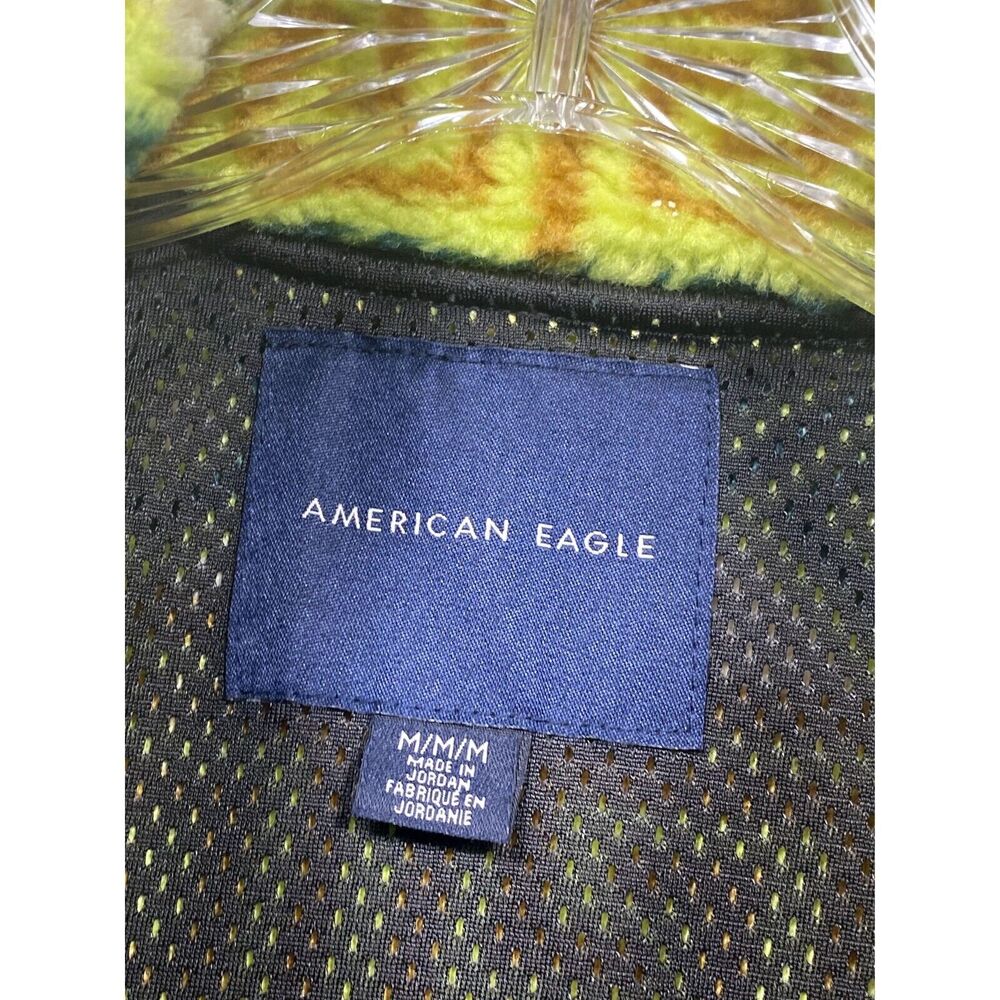American Eagle Medium Jacket Sherpa Fleece Southwest Print Green Yellow Unisex - Picture 3 of 11
